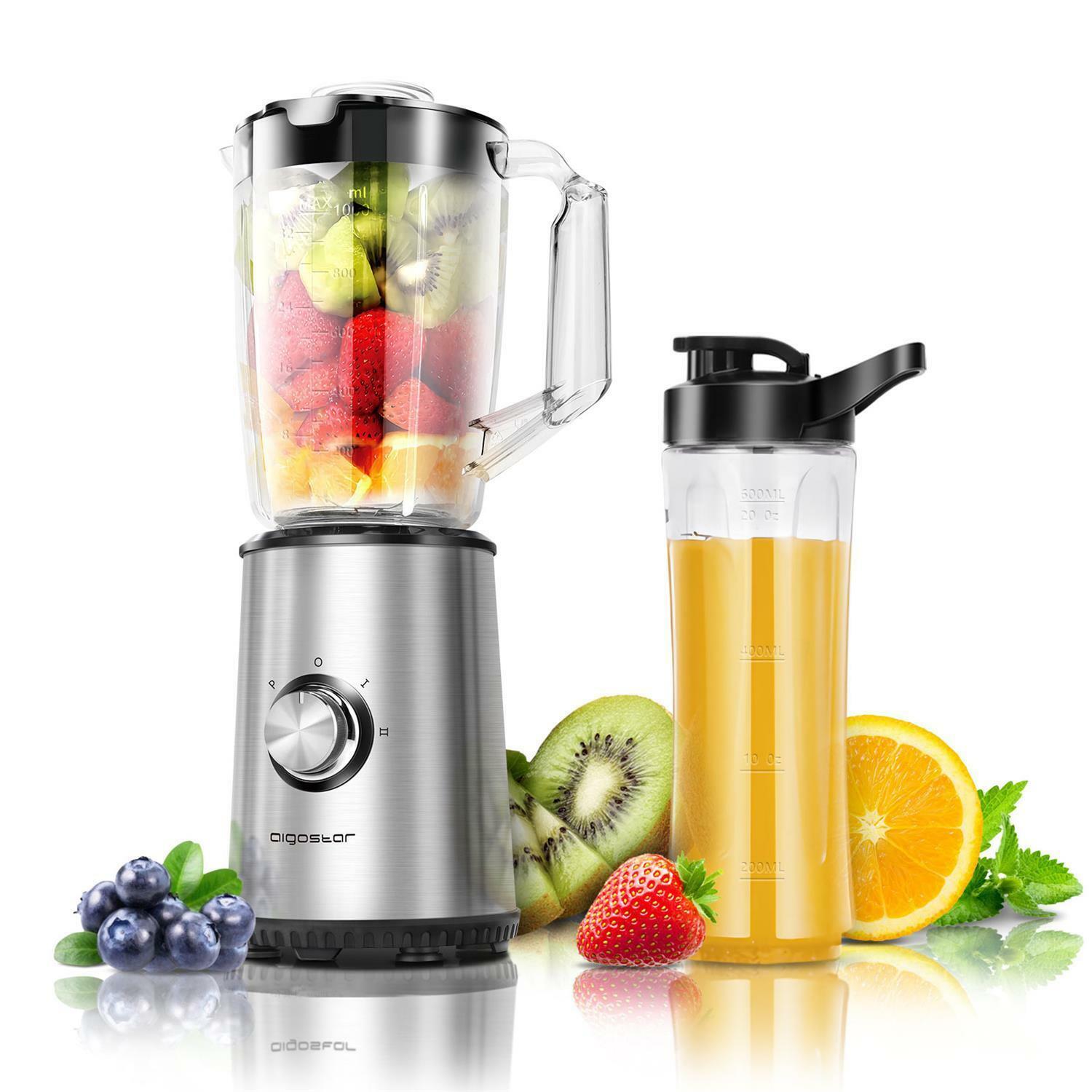 aigostar frullatore acciao inox 1lt 350w con brocca portatile - foto 1